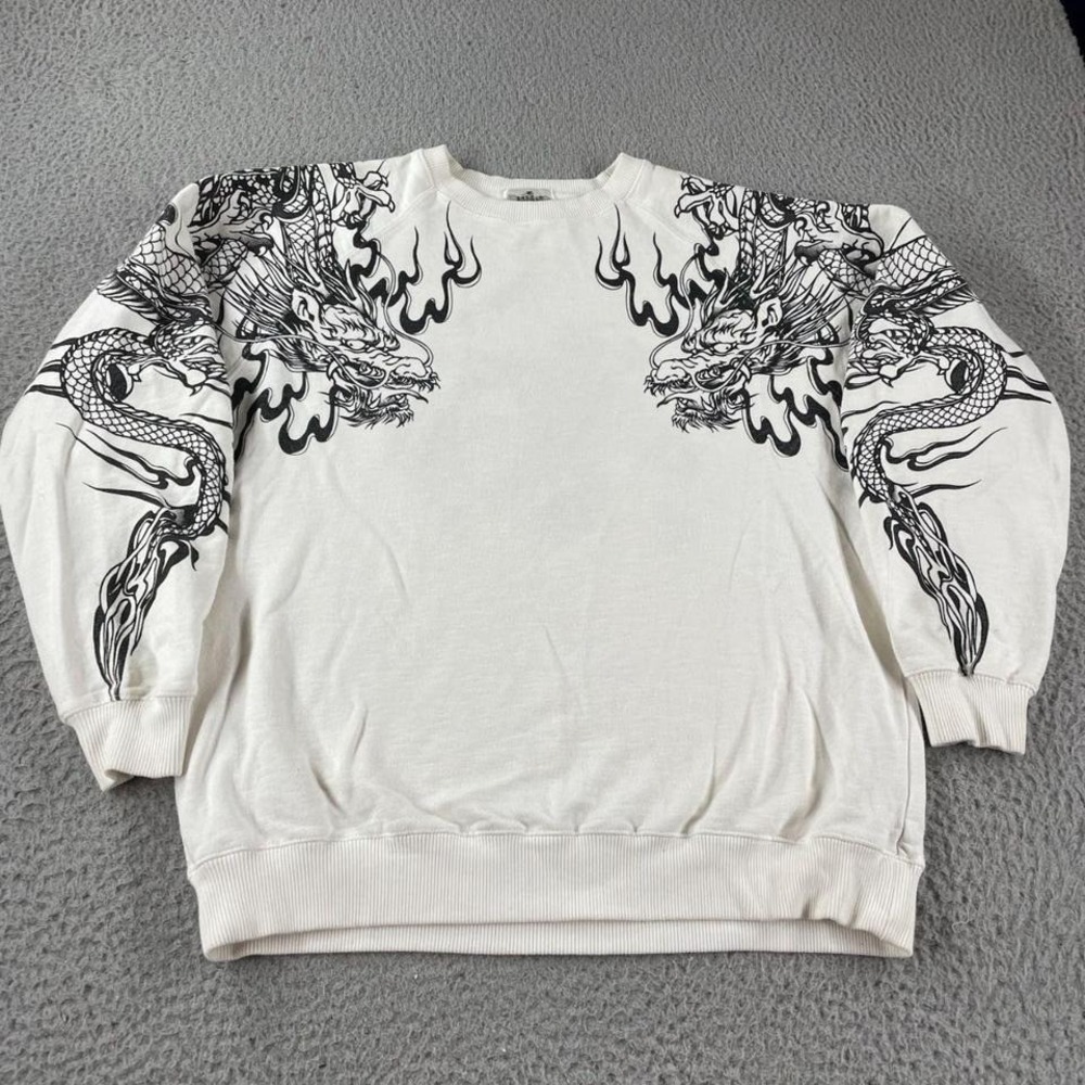 Vintage Karakuri Tamashii Japanese Dragon Sweatshirt White Adult Men's Large